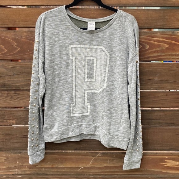 PINK Knit Crewneck Gray Sweater Top - M - Picture 1 of 4